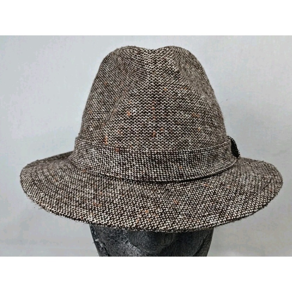 Vintage Union Made Tweed Trilby Fedora Hat Men's Medium Brown Orange Speckle 60s